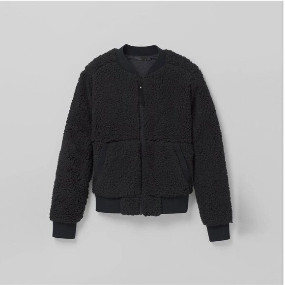 Prana Polar Escape Reversible Bomber Jacket Fleece Coat Black to Gray Size Large - Picture 1 of 9